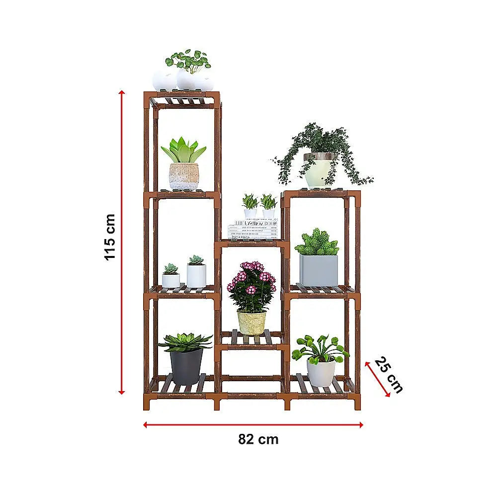 Indoor Outdoor Garden Plant Stand Planter Flower Pot Shelf Wooden Shelving - 9 Shelves - Furniture > Office