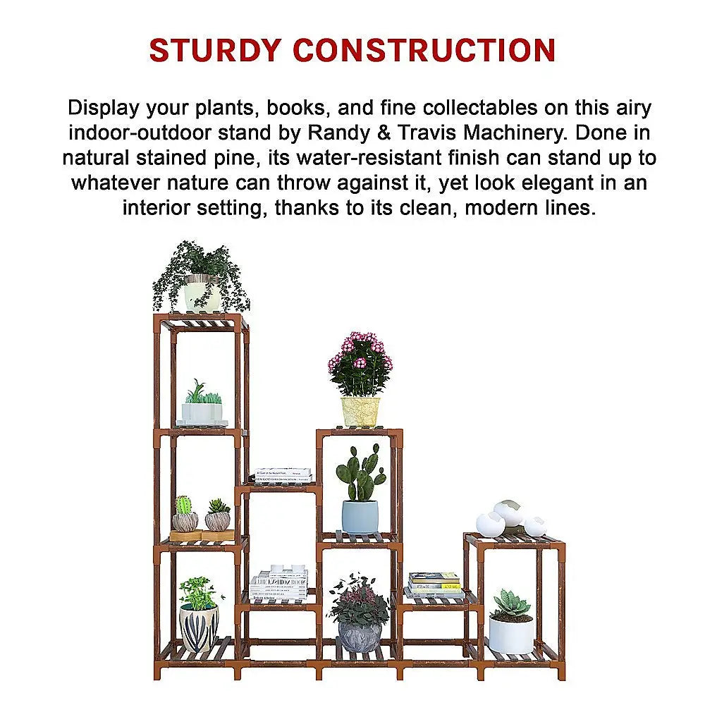 Indoor Outdoor Garden Plant Stand Planter Flower Pot Shelf Wooden Shelving - 12 Shelves - Furniture > Office