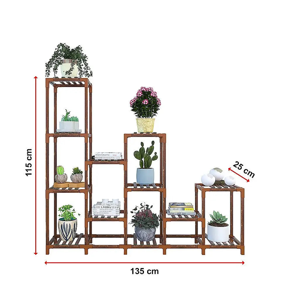 Indoor Outdoor Garden Plant Stand Planter Flower Pot Shelf Wooden Shelving - 12 Shelves - Furniture > Office