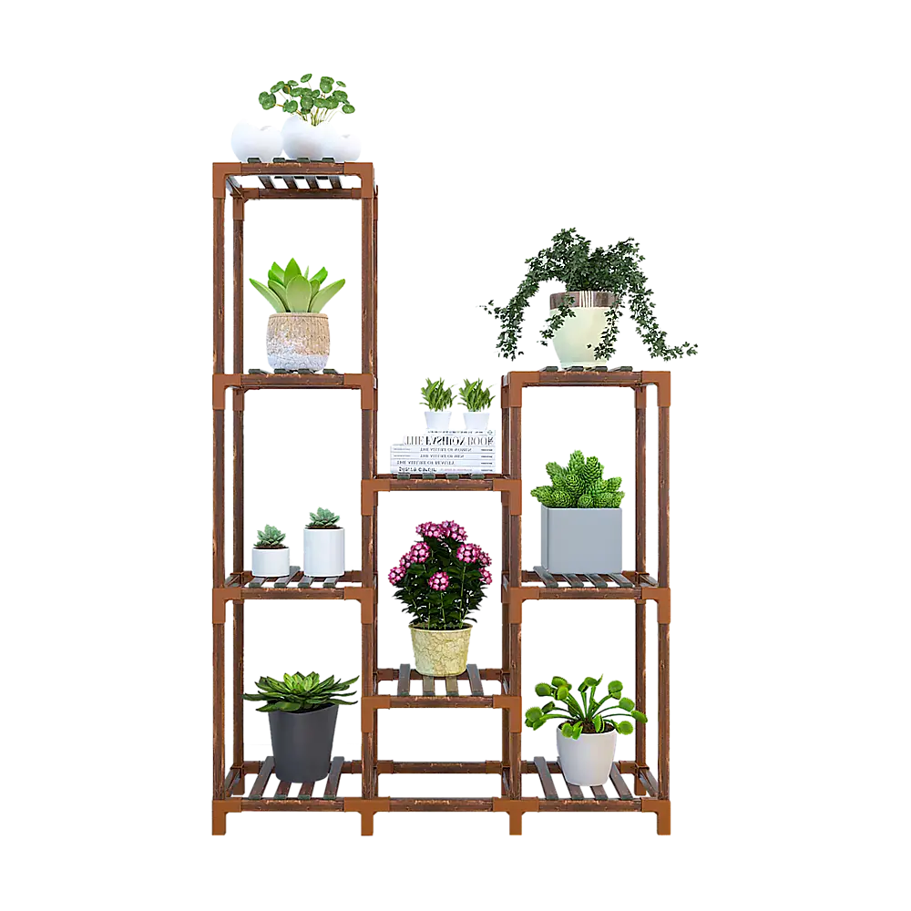 Indoor Outdoor Garden Plant Stand Planter Flower Pot Shelf Wooden Shelving - 9 Shelves - Furniture > Office