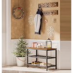 Industrial Design Entryway Shoe Rack with Coat Hooks Organizer (Brown) - Furniture > Living Room