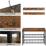 Industrial Design Entryway Shoe Rack with Coat Hooks Organizer (Brown) - Furniture > Living Room