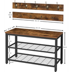 Industrial Design Entryway Shoe Rack with Coat Hooks Organizer (Brown) - Furniture > Living Room