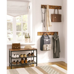 Industrial Design Entryway Shoe Rack with Coat Hooks Organizer (Brown) - Furniture > Living Room