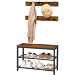 Industrial Design Entryway Shoe Rack with Coat Hooks Organizer (Brown) - Furniture > Living Room