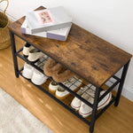 Industrial Design Entryway Shoe Rack with Coat Hooks Organizer (Brown) - Furniture > Living Room