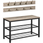 Industrial Design Entryway Shoe Rack with Coat Hooks Organizer (Grey) - Furniture > Living Room
