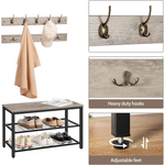 Industrial Design Entryway Shoe Rack with Coat Hooks Organizer (Grey) - Furniture > Living Room