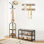 Industrial Design Entryway Shoe Rack with Coat Hooks Organizer (Grey) - Furniture > Living Room