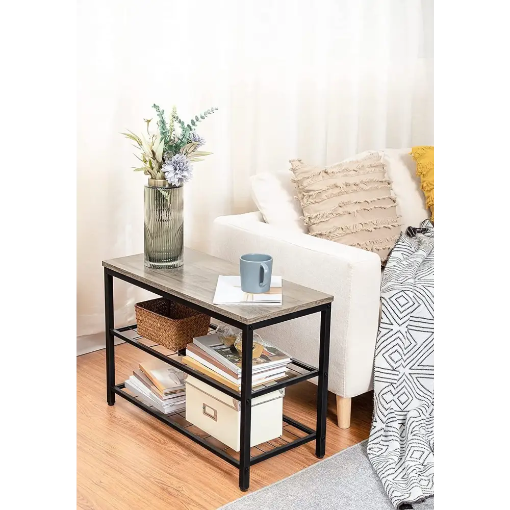 Industrial Design Entryway Shoe Rack with Coat Hooks Organizer (Grey) - Furniture > Living Room