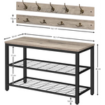 Industrial Design Entryway Shoe Rack with Coat Hooks Organizer (Grey) - Furniture > Living Room
