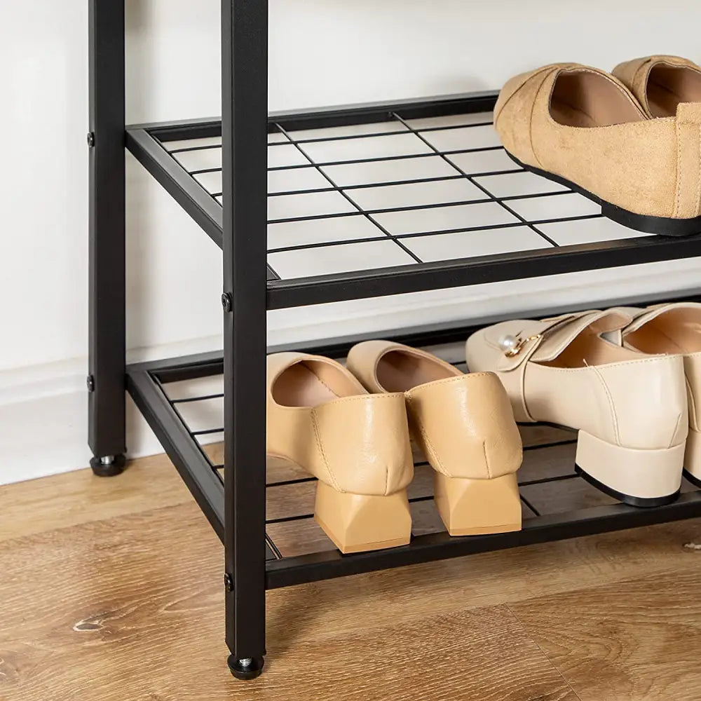 Industrial Design Entryway Shoe Rack with Coat Hooks Organizer (Grey) - Furniture > Living Room
