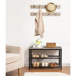 Industrial Design Entryway Shoe Rack with Coat Hooks Organizer (Grey) - Furniture > Living Room