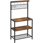 Industrial Kitchen Baker’s Rack with Storage Shelves 10 Hooks and Metal Mesh Shelf 84 x 40 x 170 cm Rustic Brown