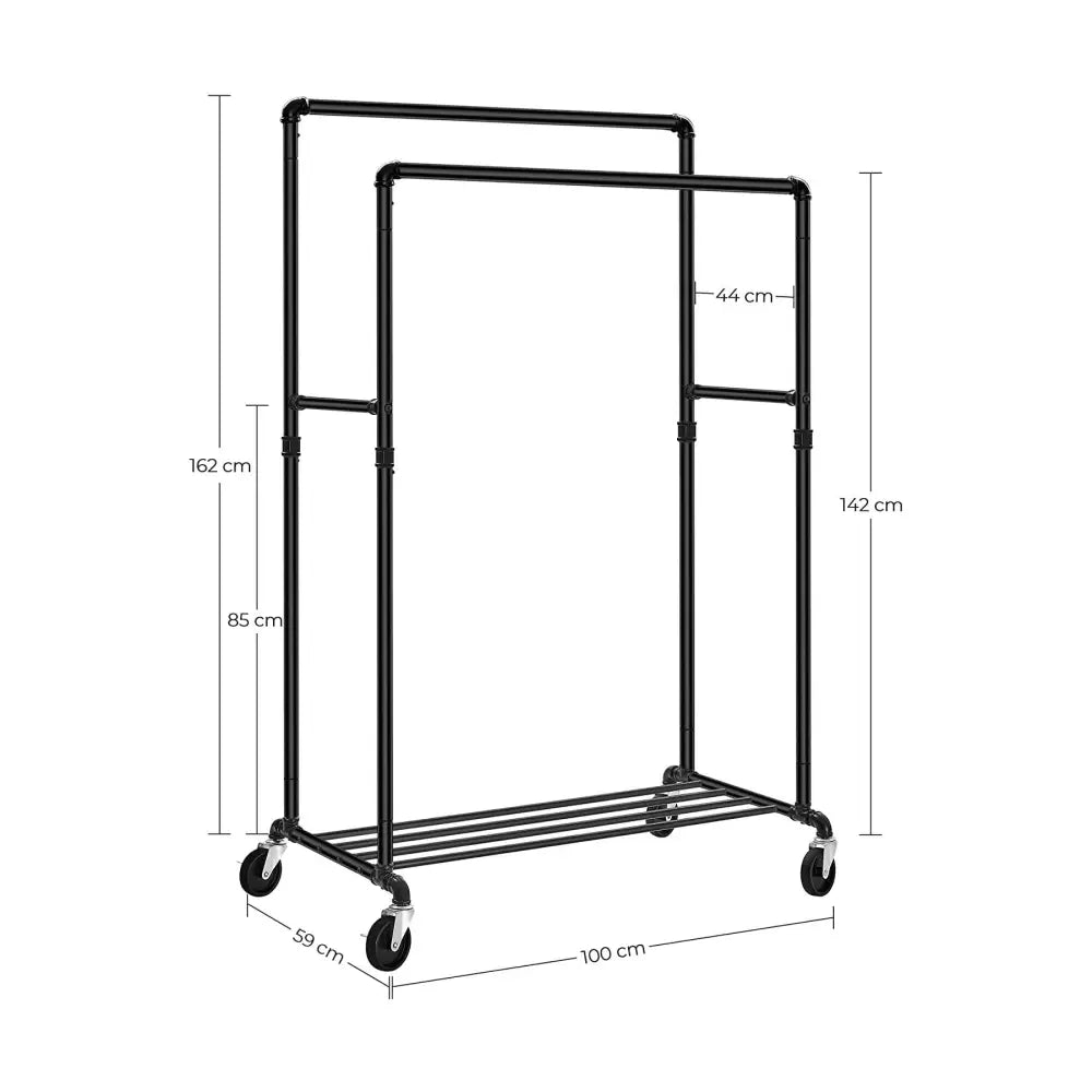 Industrial Pipe Clothes Rack Wheels 110Kg load - Home & Garden > Storage