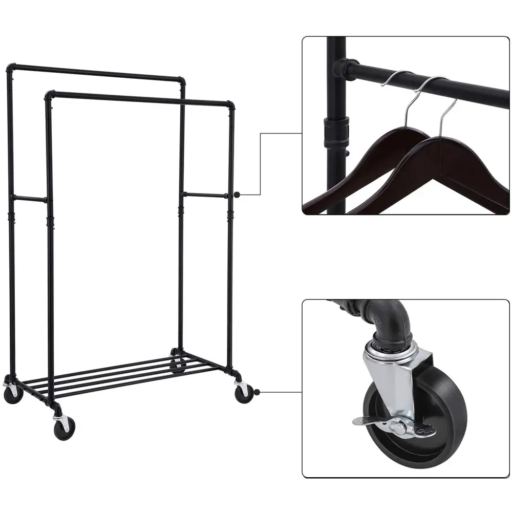 Industrial Pipe Clothes Rack Wheels 110Kg load - Home & Garden > Storage