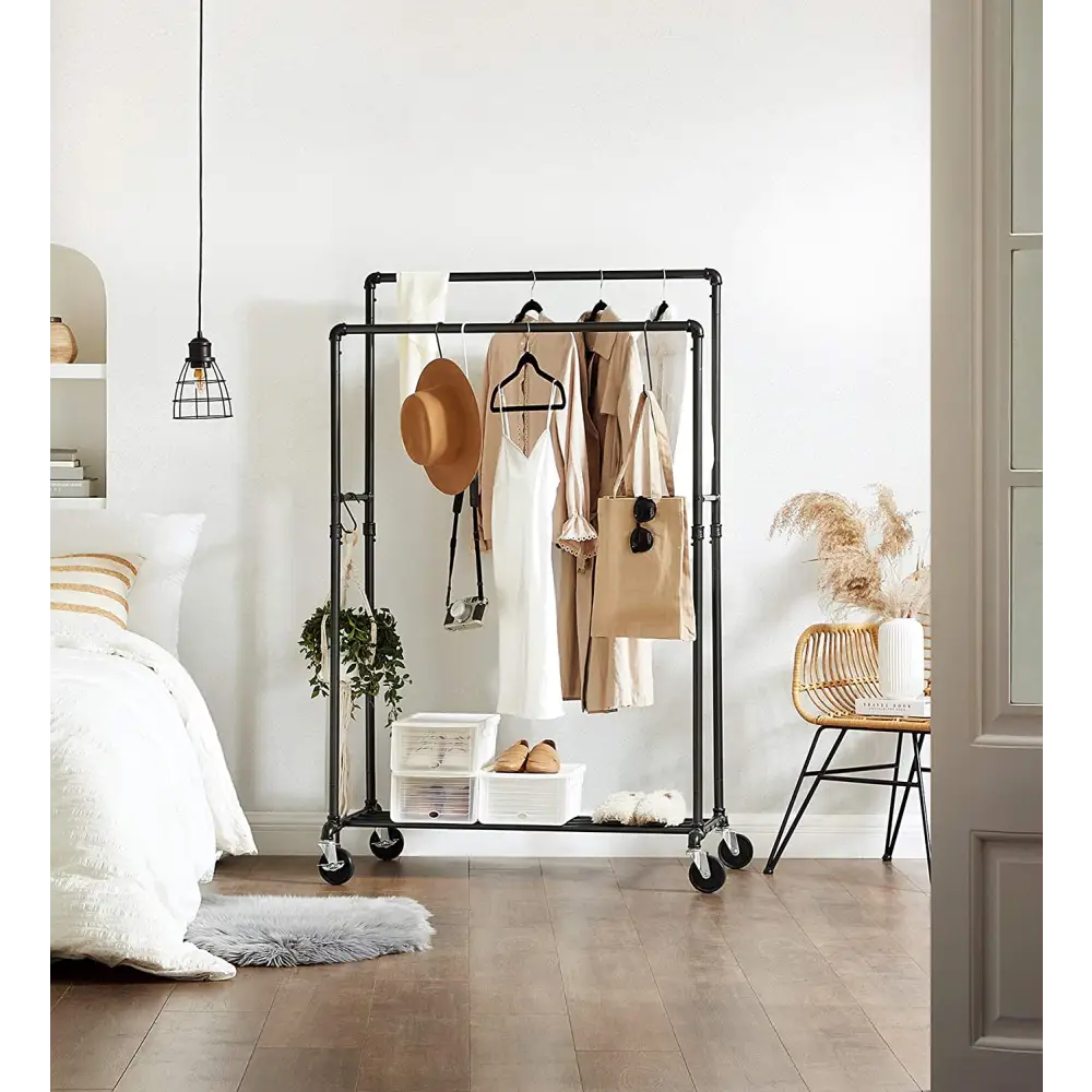 Industrial Pipe Clothes Rack Wheels 110Kg load - Home & Garden > Storage