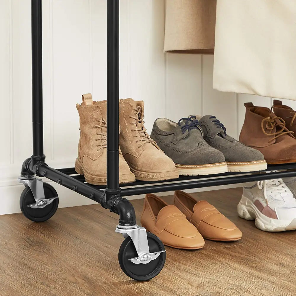 Industrial Pipe Clothes Rack Wheels 110Kg load - Home & Garden > Storage