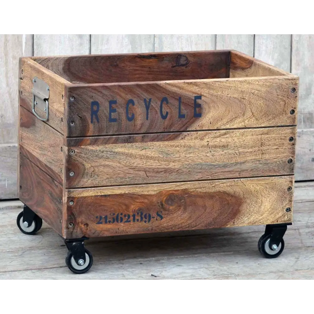 INDUSTRIAL RECYCLE BASKET ON CAST IRON WHEELS - Home & Garden > Decor > Vases & Table Decor
