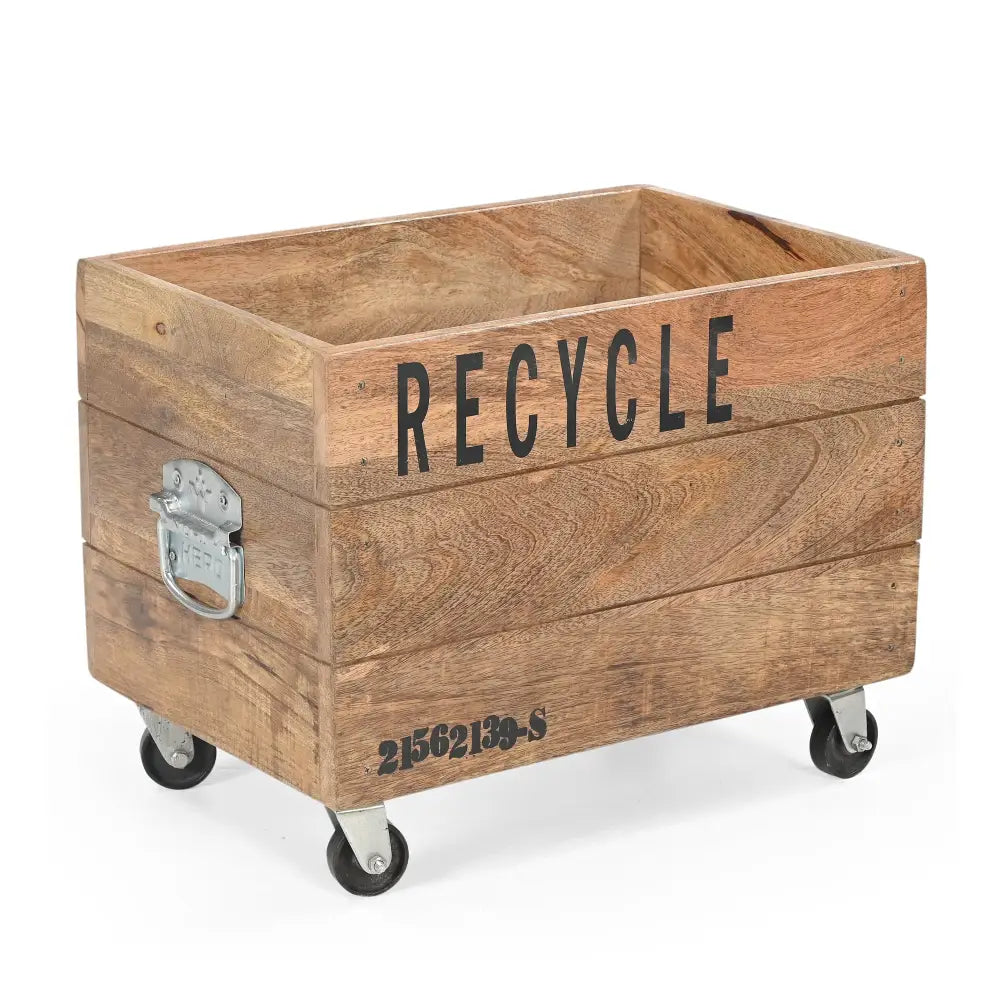 INDUSTRIAL RECYCLE BASKET ON CAST IRON WHEELS - Home & Garden > Decor > Vases & Table Decor