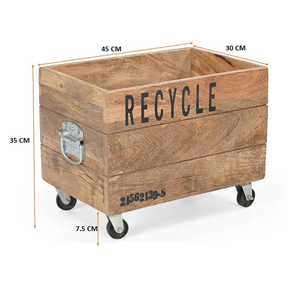 INDUSTRIAL RECYCLE BASKET ON CAST IRON WHEELS - Home & Garden > Decor > Vases & Table Decor