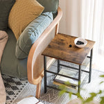 Industrial Set of 2 Bedside Tables with Adjustable Mesh Shelves Rustic Brown and Black - Furniture > Living Room