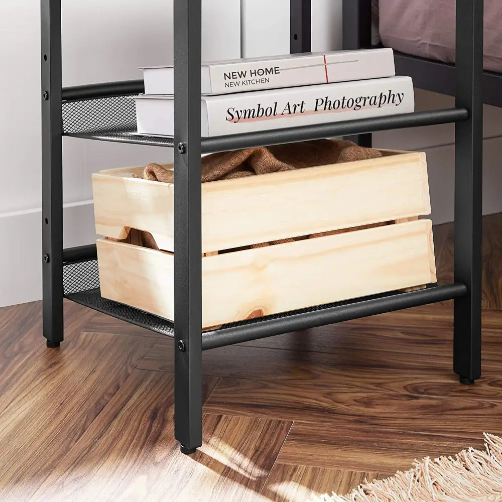Industrial Set of 2 Bedside Tables with Adjustable Mesh Shelves Rustic Brown and Black - Furniture > Living Room