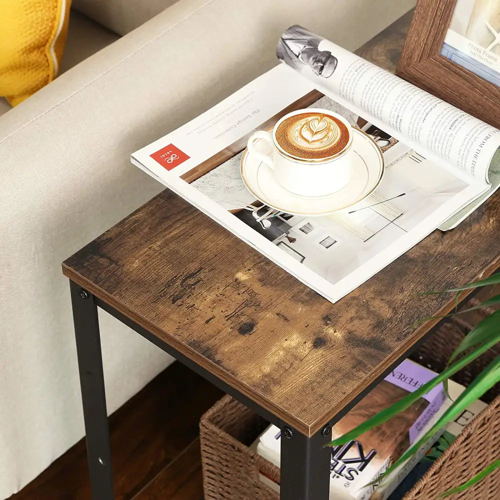 Industrial Side Table 2-Tier With Mesh and Metal Frame Rustic Brown - Furniture > Living Room
