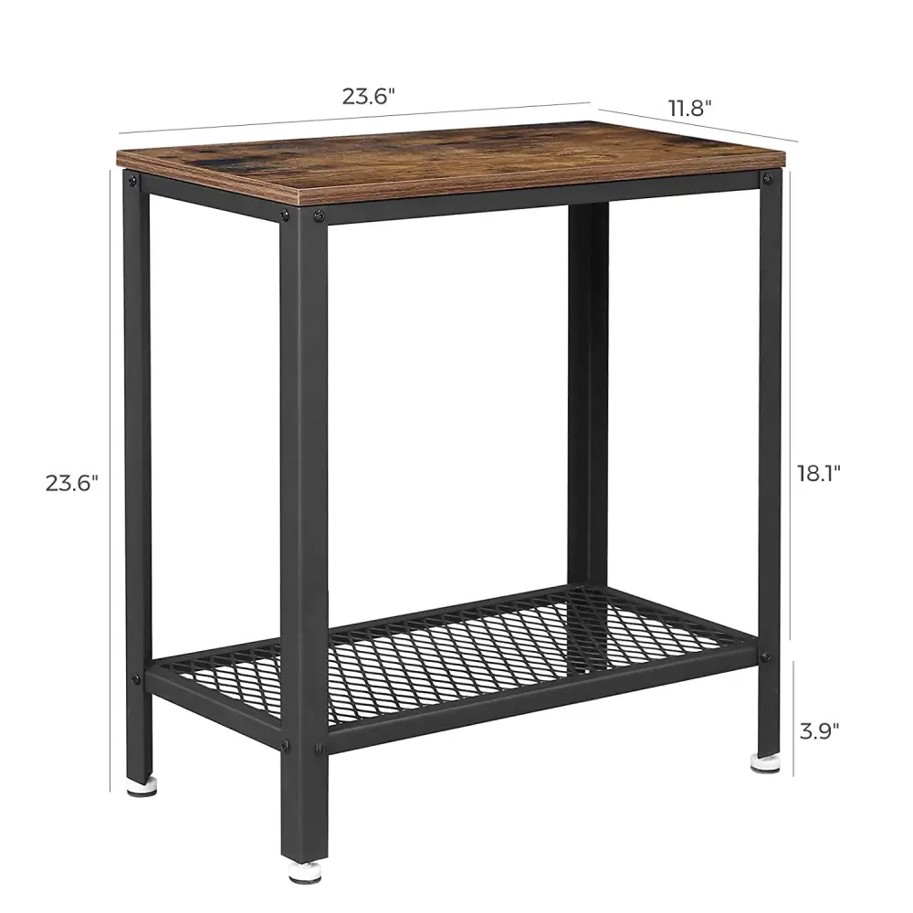 Industrial Side Table 2-Tier With Mesh and Metal Frame Rustic Brown - Furniture > Living Room