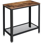 Industrial Side Table 2-Tier With Mesh and Metal Frame Rustic Brown - Furniture > Living Room