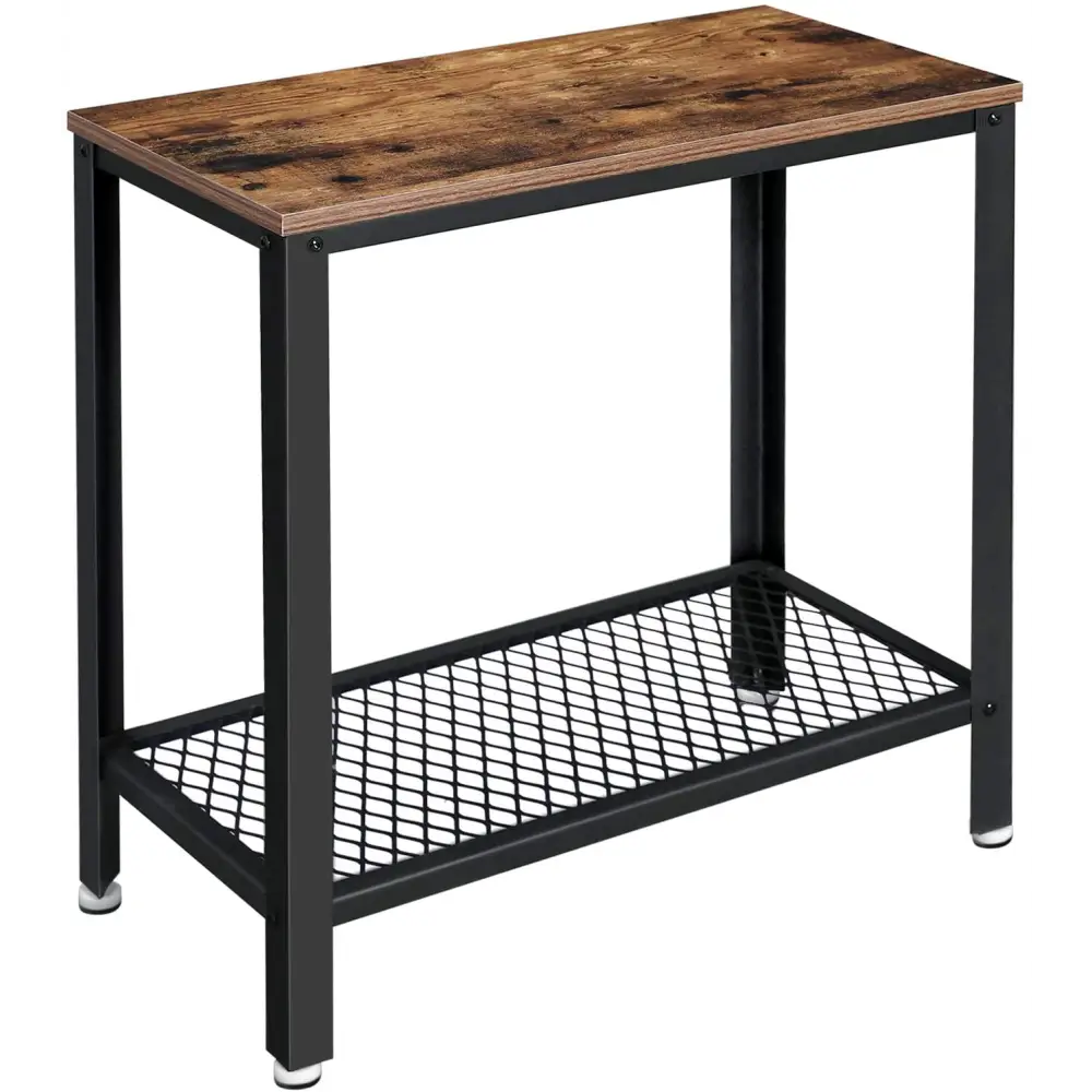 Industrial Side Table 2-Tier With Mesh and Metal Frame Rustic Brown - Furniture > Living Room