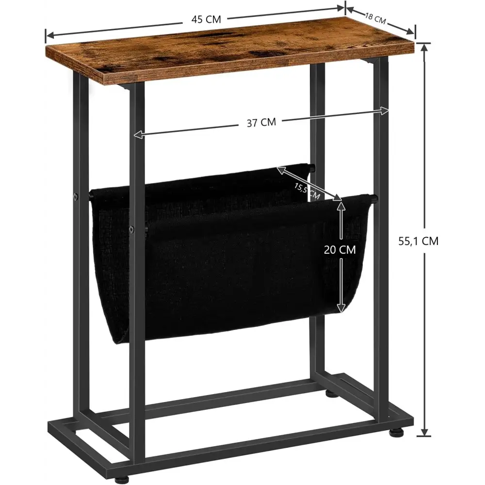 Industrial Side Table with Magazine Holder Sling and Metal Structure (Brown) - Furniture > Living Room