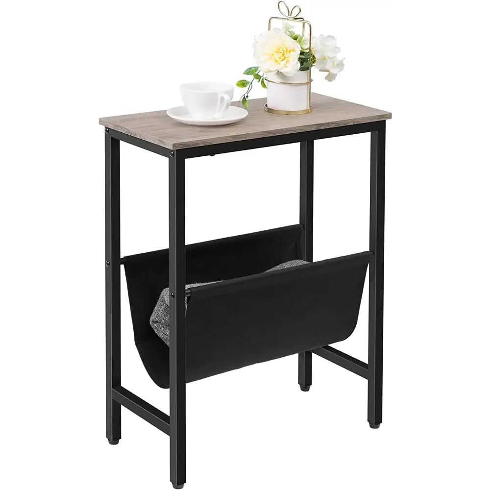 Industrial Side Table with Magazine Holder Sling and Metal Structure (Grey) - Furniture > Living Room
