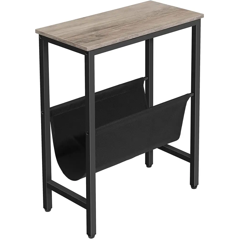 Industrial Side Table with Magazine Holder Sling and Metal Structure (Grey) - Furniture > Living Room