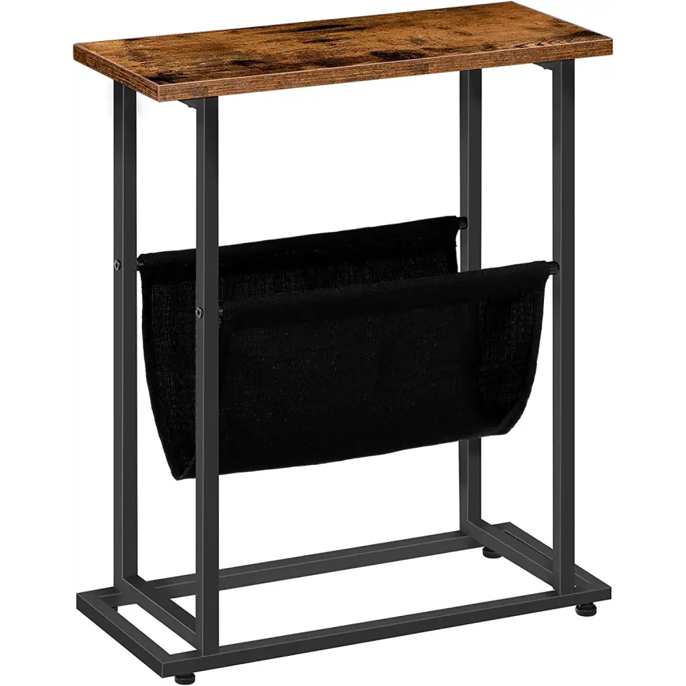 Industrial Side Table with Magazine Holder Sling and Metal Structure (Brown) - Furniture > Living Room