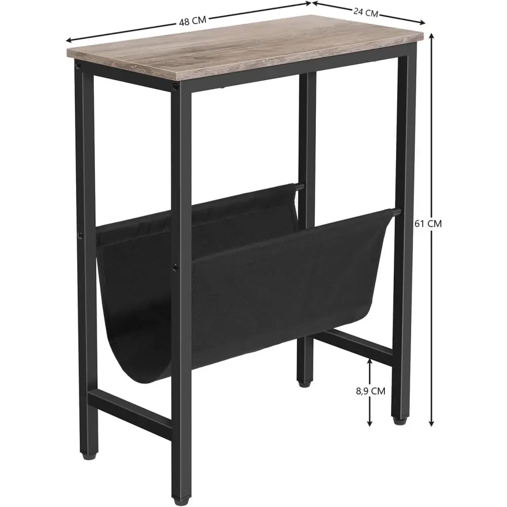 Industrial Side Table with Magazine Holder Sling and Metal Structure (Grey) - Furniture > Living Room