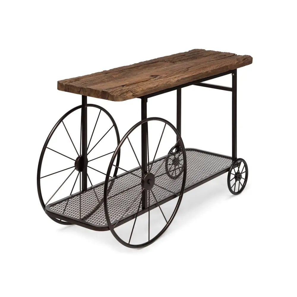 Industrial Style Hallway Console Table with Railway Sleeper Wood Top - Furniture > Living Room