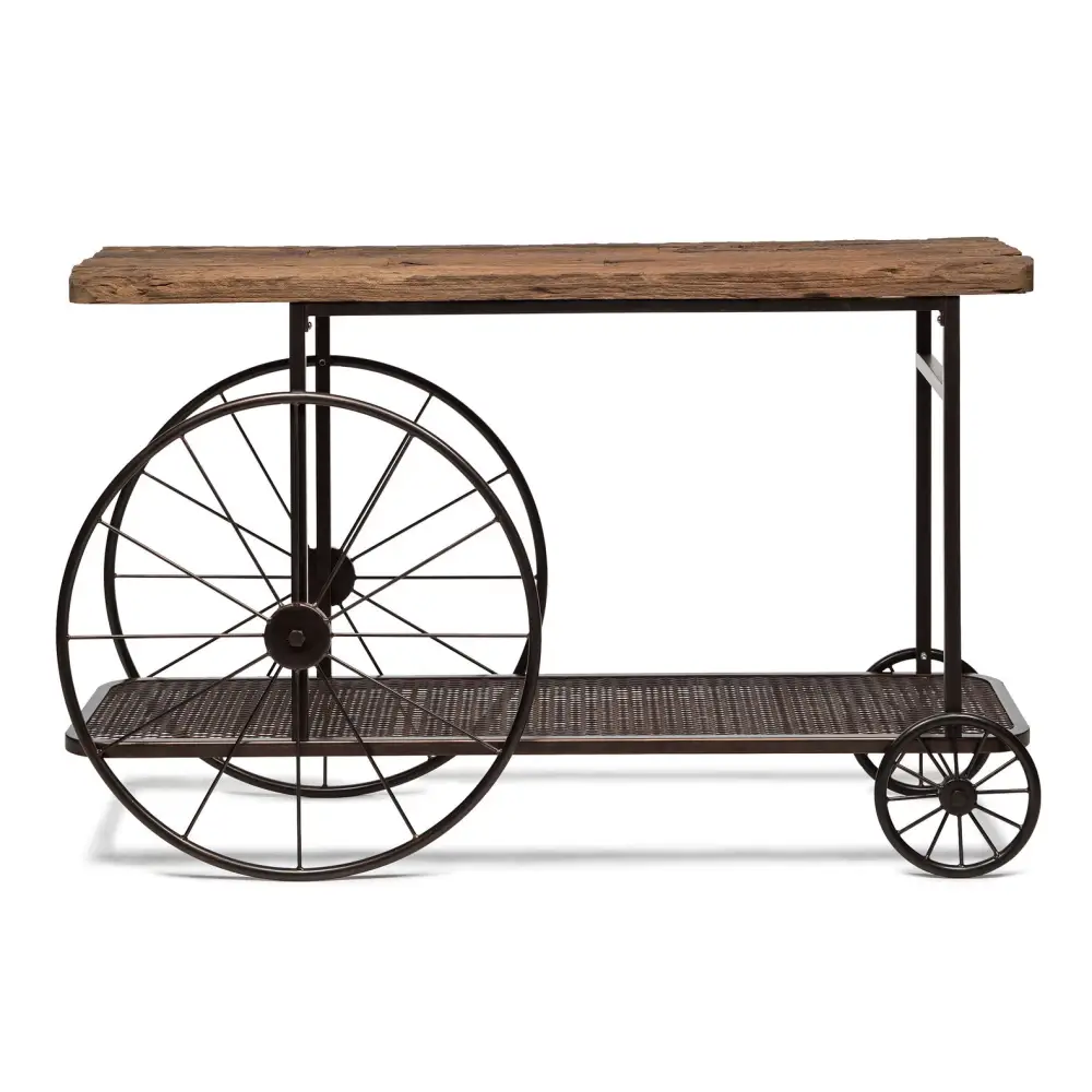 Industrial Style Hallway Console Table with Railway Sleeper Wood Top - Furniture > Living Room