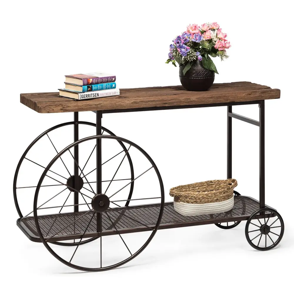 Industrial Style Hallway Console Table with Railway Sleeper Wood Top - Furniture > Living Room