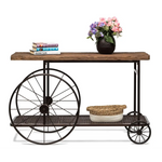 Industrial Style Hallway Console Table with Railway Sleeper Wood Top - Furniture > Living Room
