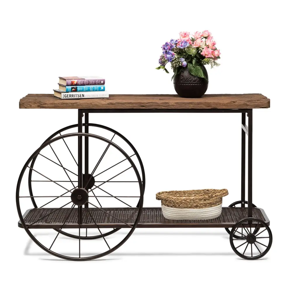 Industrial Style Hallway Console Table with Railway Sleeper Wood Top - Furniture > Living Room