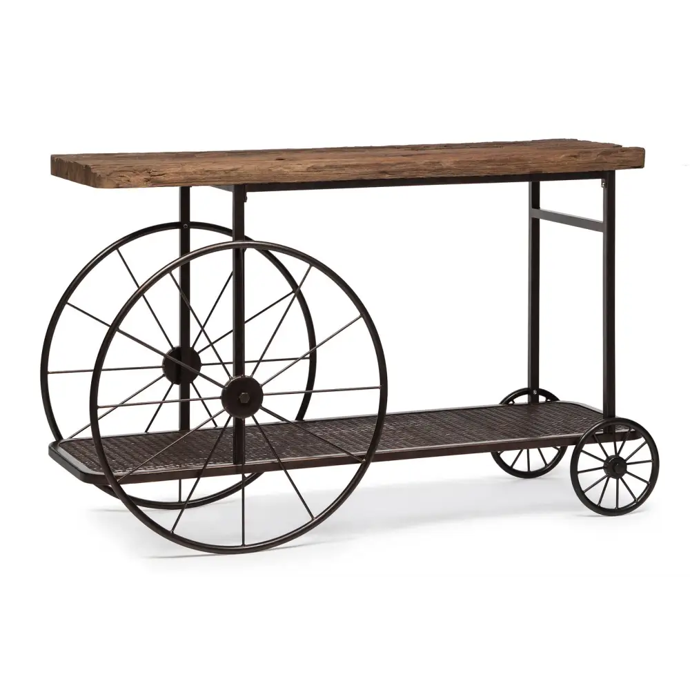 Industrial Style Hallway Console Table with Railway Sleeper Wood Top - Furniture > Living Room