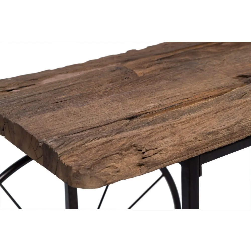 Industrial Style Hallway Console Table with Railway Sleeper Wood Top - Furniture > Living Room