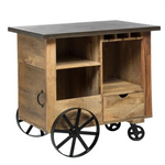 Industrial Style Wooden Bar Cart Drinks Trolley - Furniture > Living Room