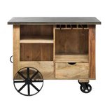 Industrial Style Wooden Bar Cart Drinks Trolley - Furniture > Living Room