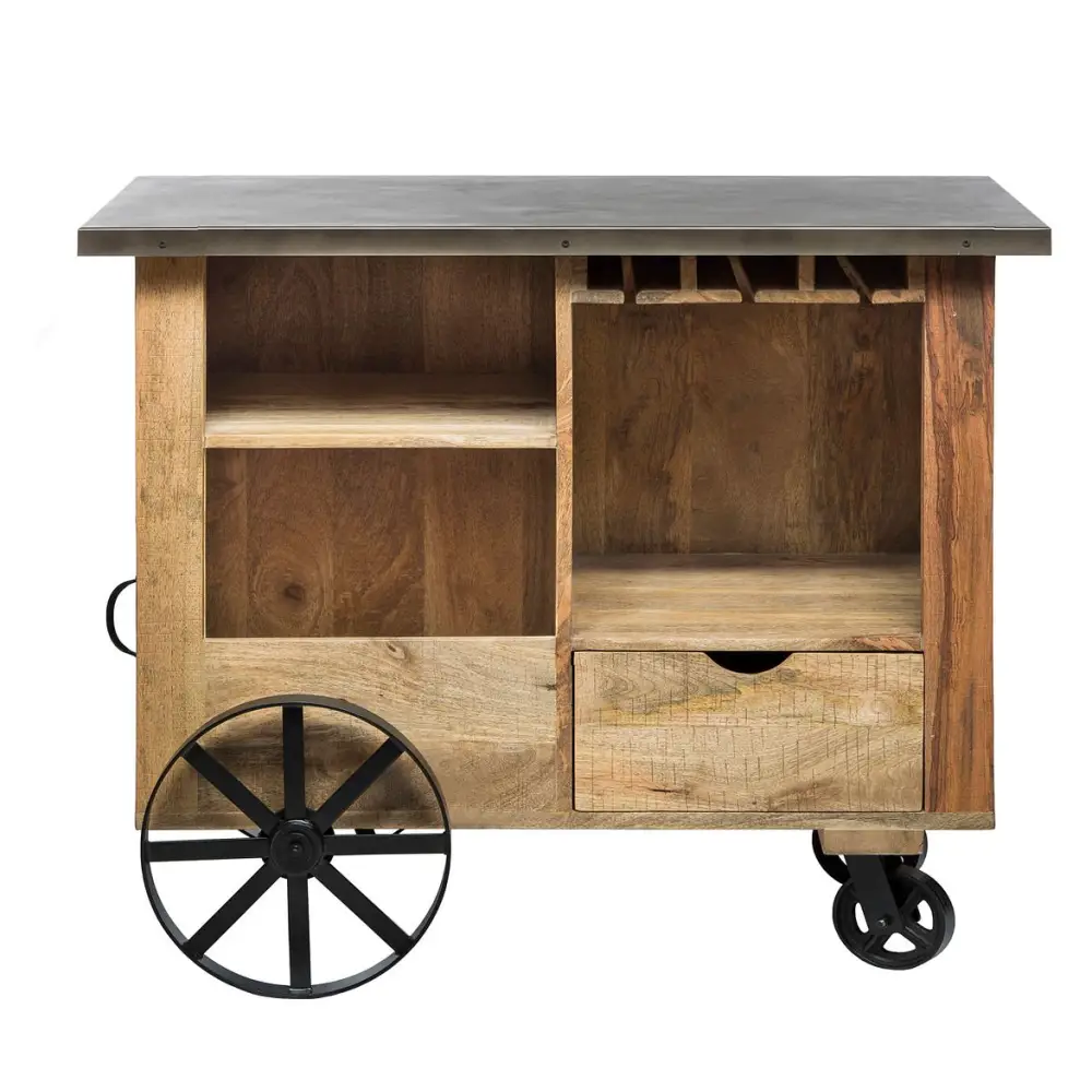 Industrial Style Wooden Bar Cart Drinks Trolley - Furniture > Living Room