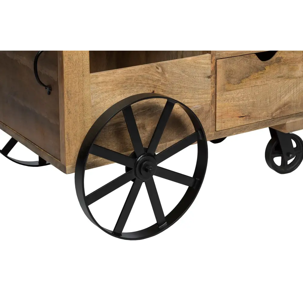 Industrial Style Wooden Bar Cart Drinks Trolley - Furniture > Living Room
