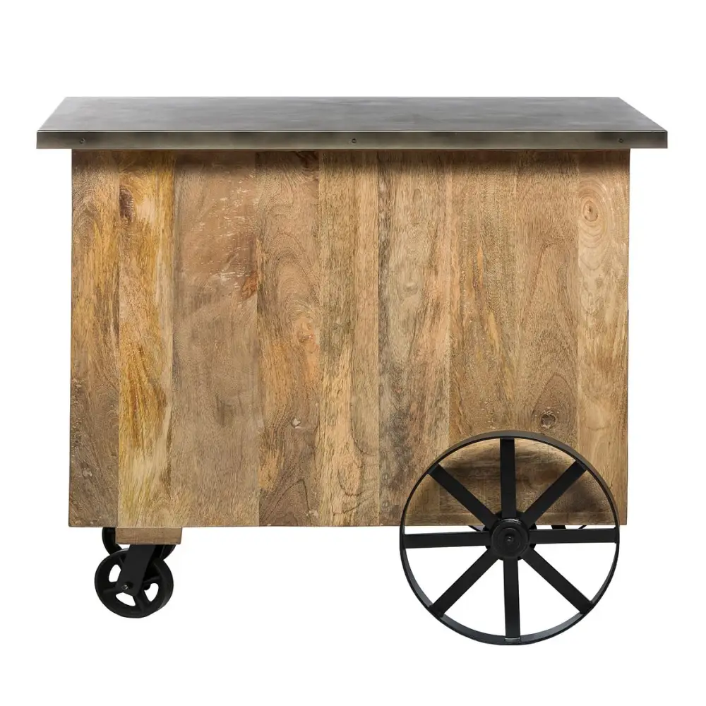 Industrial Style Wooden Bar Cart Drinks Trolley - Furniture > Living Room