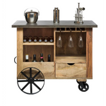 Industrial Style Wooden Bar Cart Drinks Trolley - Furniture > Living Room