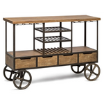 Industrial Style Wooden Bar Cart Drinks Trolley Station with Wine Bottle Rack - Furniture > Living Room